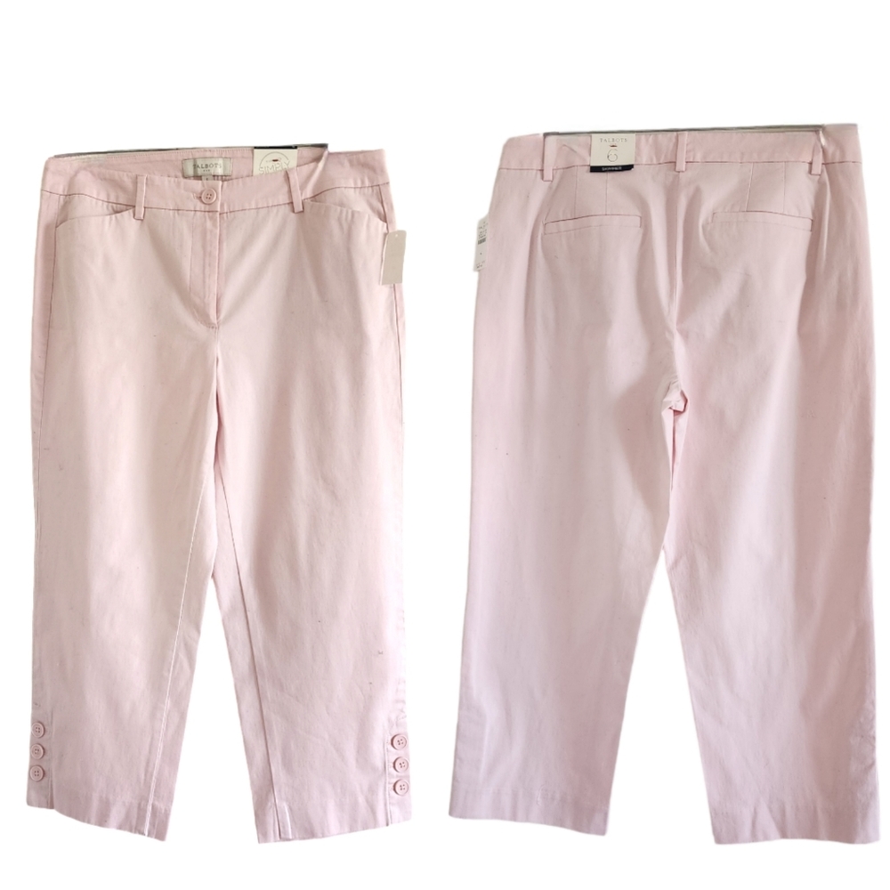 NWT Talbots Pale Pink Button Ankles Capri Pants Size 6